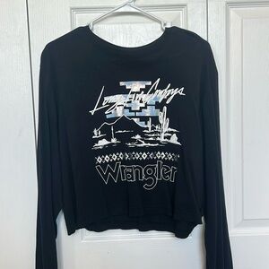 Wrangler Cropped Long Sleeve Tshirt Womens M Black & Silver Long Live Cowboys